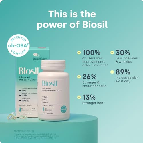 Biosil Collagen Booster Supplement - 60 Vegan Capsules - Patented ch-OSA Activator for Skin, Hair, Nails & Joints - Supports Natural Production - 30-