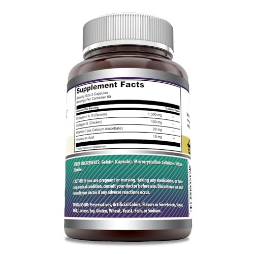 Amazing Formulas Advanced Collagen Supplement | Collagen Type I, II & III, with Vitamin C & Hyaluronic Acid | 1600 Mg Per Serving | 180 Capsules | No
