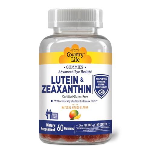 Country Life Lutein Gummies with Lutemax 2020, 60 Ct, Chewable Natural Eye Support Supplement, Marigold Lutein, Zeaxanthin, Eye Health & Macular Supp