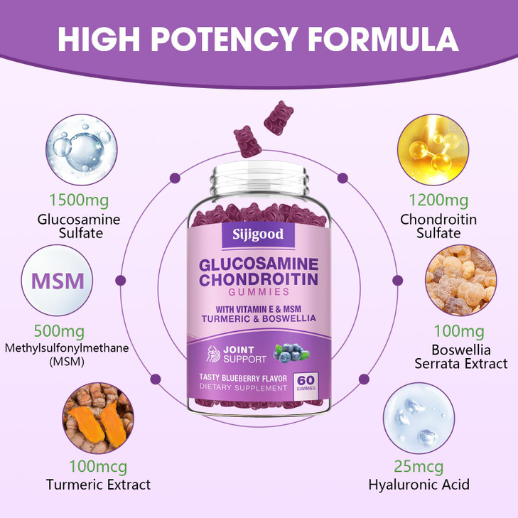 Glucosamine Chondroitin Gummies, Extra Strength Glucosamine Chondroitin MSM with Elderberry & Turmeric, Joint Health, Flexibility, Antioxidant, Immun
