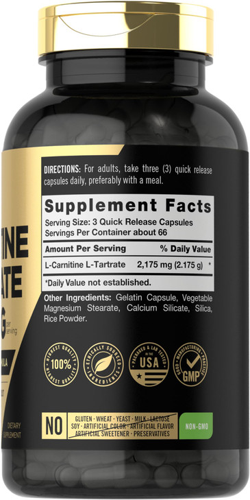 Carlyle L Carnitine Tartrate 2175mg | 200 Capsules | Advanced Athlete Formula | Workout Supplement | As L-Carnitine L-Tartrate | Non-GMO, Gluten Free