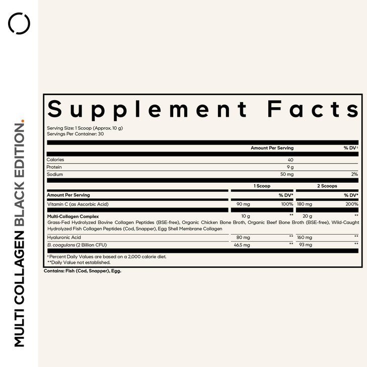 Codeage Multi Collagen Peptides Powder + Probiotics Black Edition, Vitamin C, Hyaluronic Acid Powder Supplement, Grass-Fed, Hydrolyzed, Zero Carbs, T