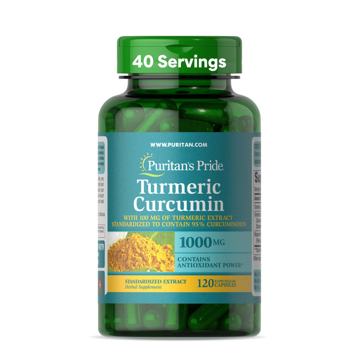 Puritan's Pride Turmeric Curcumin 1000mg, Standarized to 95% Cucuminoids, Herbal Dietary Supplement for Antioxidant Health, 120 Rapid Release Capsule