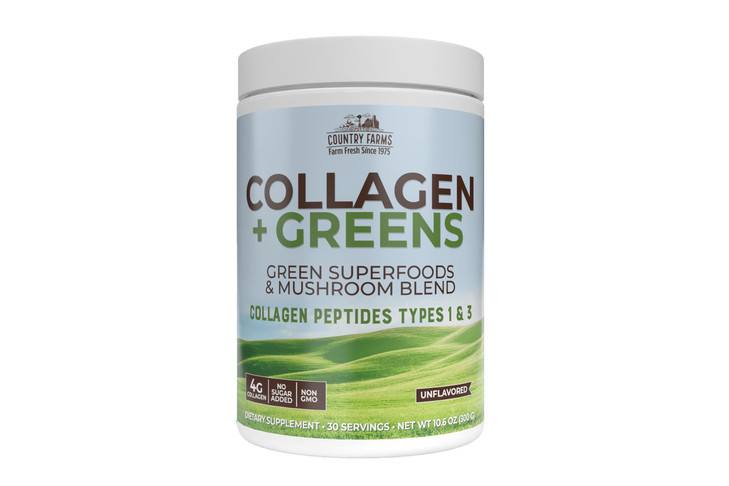 Country Farms Collagen Peptides Powder with Greens Dietary Powder Supplement (Type I, III) for Skin Hair Nail and Joints, Dairy/Gluten/Sugar Free, En