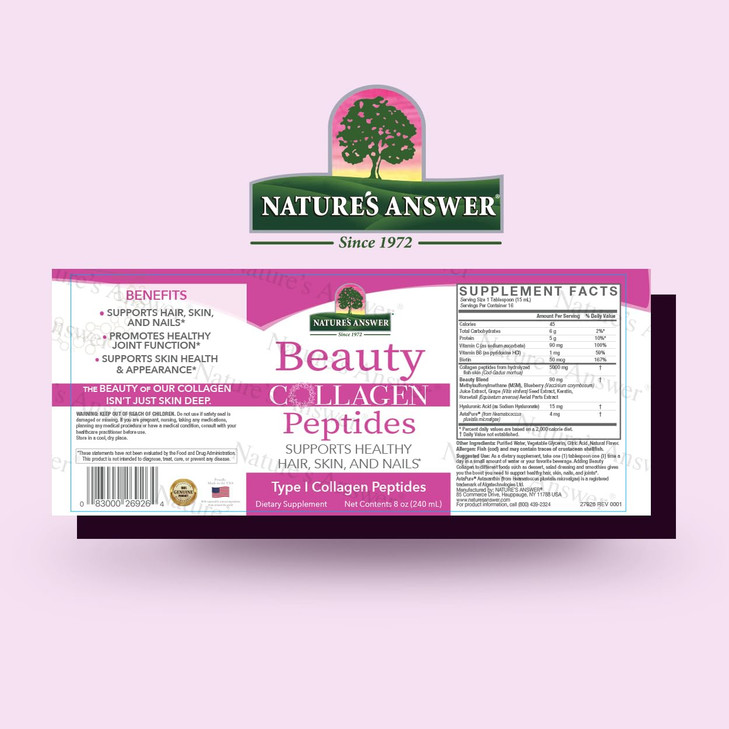 Nature's Answer Beauty Collagen Peptides 8 Fluid Ounces | Hair, Skin & Nail Support | Gluten-Free | Alcohol-Free | Non-GMO | Cruelty-Free | Single Co