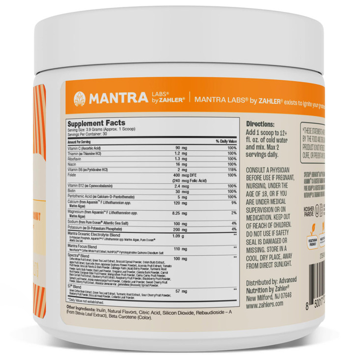 Zahler Mantra Rise, The Energy and Focus Supplement, Citrus Coconut Flavored, 30 Servings.