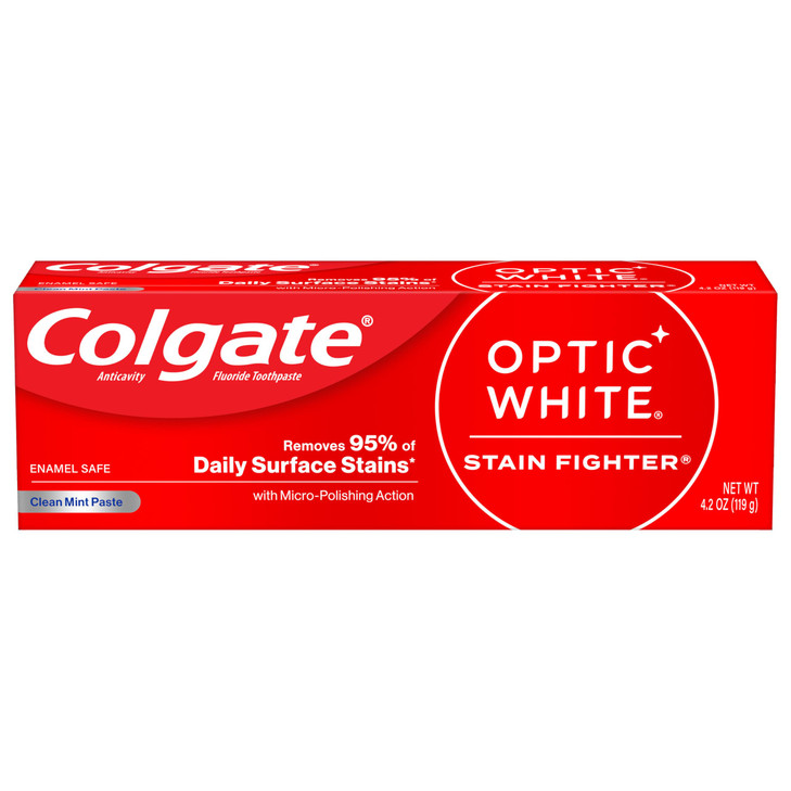 Colgate Optic White Stain Fighter Teeth Whitening Toothpaste, Anticavity Fluoride Toothpaste for Whitening Teeth, Helps Remove Daily Surface Stains,