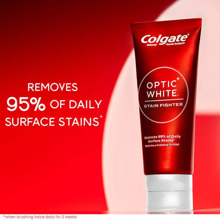Colgate Optic White Stain Fighter Teeth Whitening Toothpaste, Anticavity Fluoride Toothpaste for Whitening Teeth, Helps Remove Daily Surface Stains,