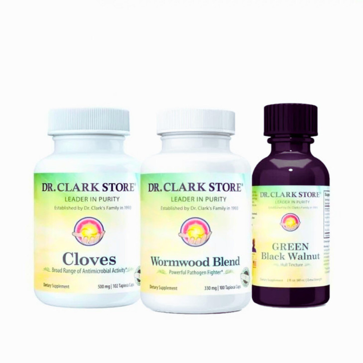 Dr Clark Store Intestine Support & Cleanse Kit - with Original Green Tincture from Black Walnut Hulls, Wormwood, and Cloves-Helps Maintain Optimum In