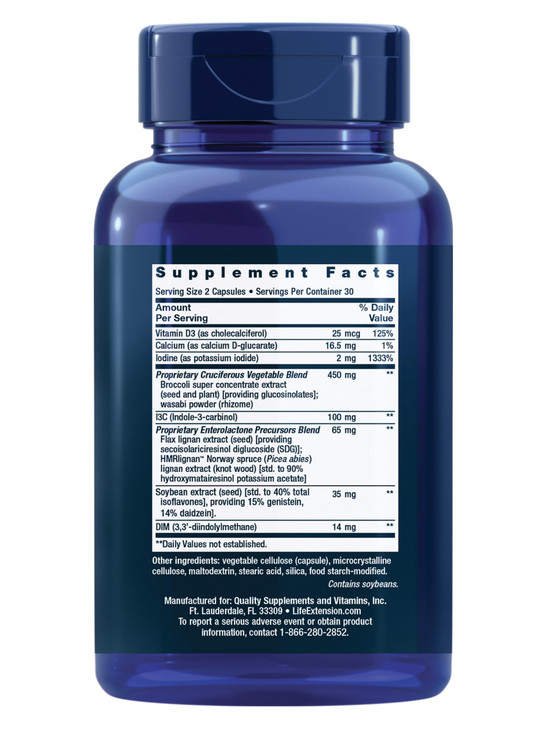 Life Extension Breast Health Formula, Breast Health Supplement, Hormone Balance, Broccoli, Soy isoflavones, indole-3-carbinol, Flaxseed lignans, Glut