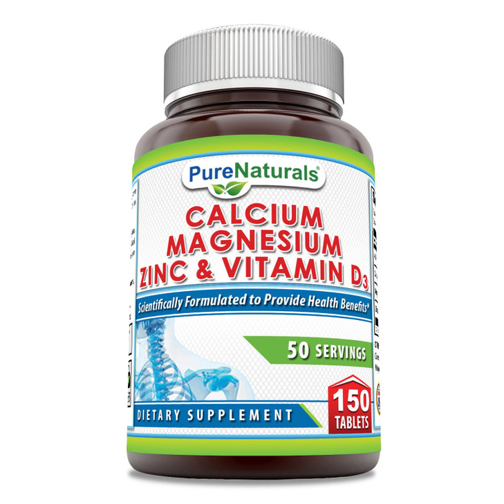 Pure Naturals Calcium Magnesium Zinc Vitamin D3 Supplement | Calcium 1000mg, Magnesium 400mg, Zinc 25mg, Vitamin D3 600 IU | Non-GMO | Gluten Free (3