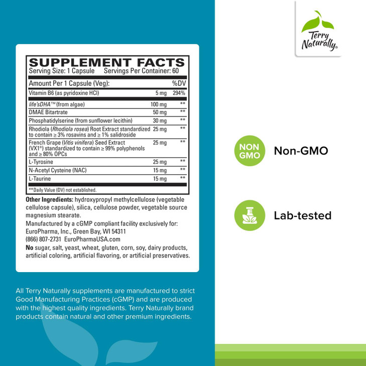 Terry Naturally Calm Kids - Calm Child Supplement - Brain Health for Focus, Memory & Concentration - Attention Supplement for Kids - Support Learning