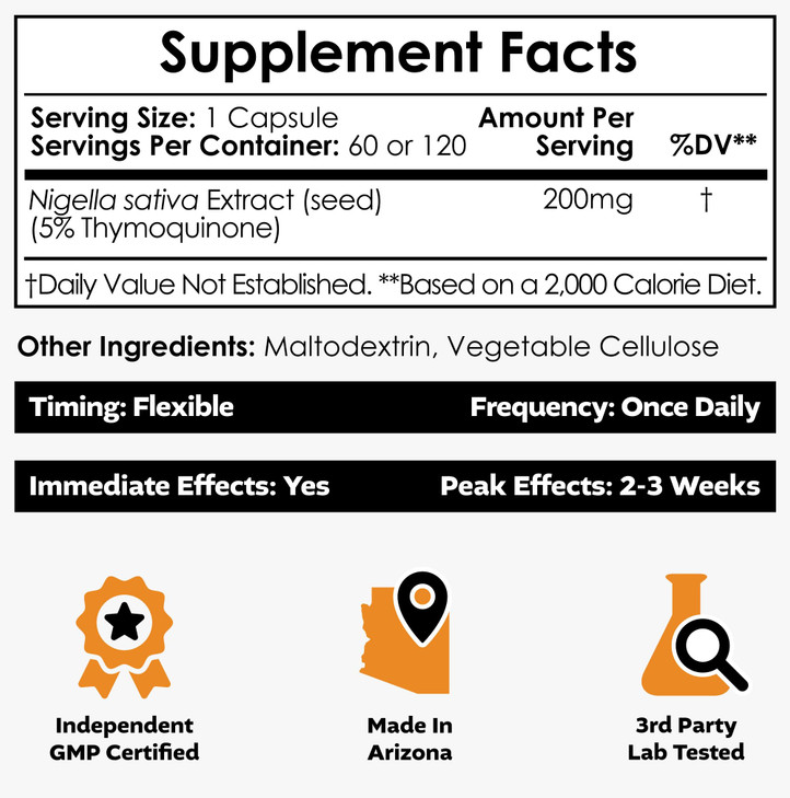 Nootropics Depot Nigella Sativa Extract Capsules | 200mg | 60 Count | Minimum 10% Thymoquinone Content | Black Seed Oil Extract | Supports Brain Heal