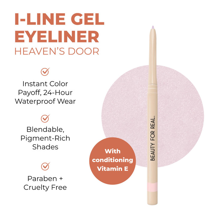 Beauty For Real I-Line 24-7 Eyeliner, Heavens Door - Rose Gold Pink Shimmer - Long-Wearing, Waterproof Gel Formula - Safe for Sensitive Eyes & Conta