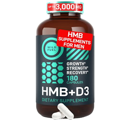 WILD FUEL 3,000mg HMB Supplement Plus Vitamin D3 - Muscle Growth, Strength, Fast Workout Recovery HMB Supplements for Men and Women - Calcium Beta-Hy