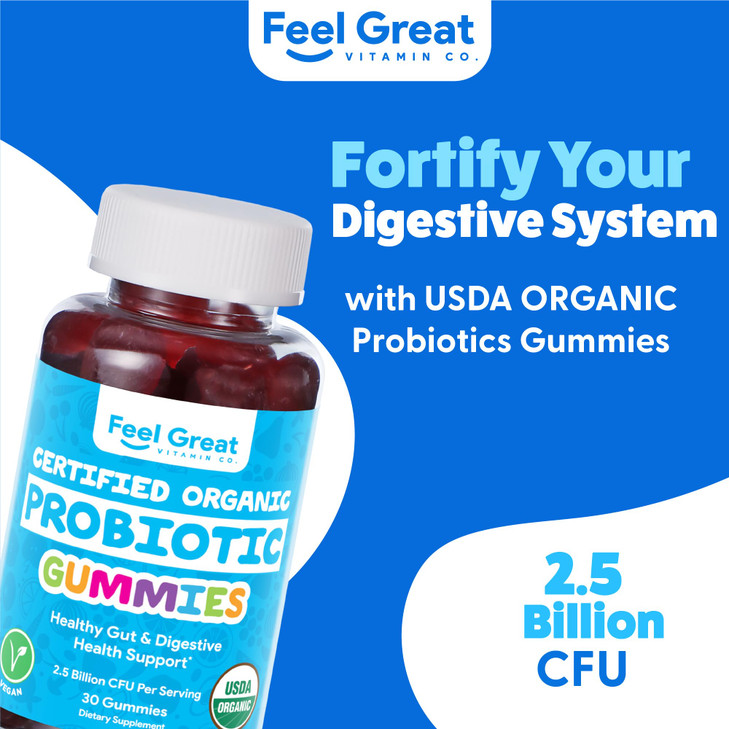 Feel Great USDA Probiotic Gummies for Adults and Kids - 2.5 Billion CFU (30 Day) | Immune Support and Digestive Health | Clinically Studied DE111 - B