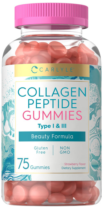 Carlyle Collagen Gummies | Strawberry Flavor Beauty Supplement | Hydrolyzed Collagen Peptides for Women & Men | Type 1 & 3 | Non-GMO, Gluten Free