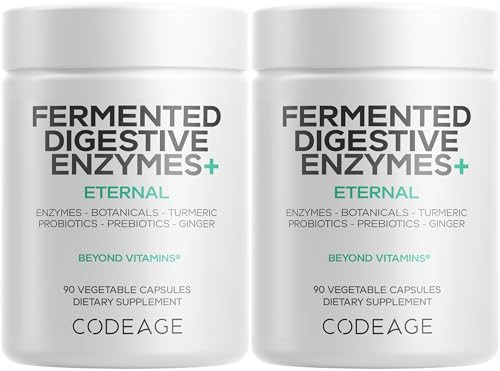Codeage Fermented Digestive Enzymes Supplement 3-Month Supply - 14 Digestive Enzymes, Probiotics, Prebiotics, Fermented Botanicals, Plant-Based Multi