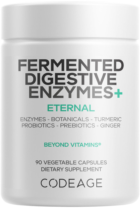 Codeage Fermented Digestive Enzymes Supplement 3-Month Supply - 14 Digestive Enzymes, Probiotics, Prebiotics, Fermented Botanicals, Plant-Based Multi