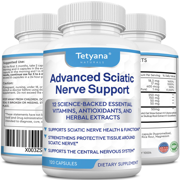 Advanced Sciatic Nerve Support Relief: Alpha Lipoic Acid Vitamin, Benfotiamine - 12 in 1 Sciatica Supplements - 120 Capsules- 30-60 Supply- Made in U