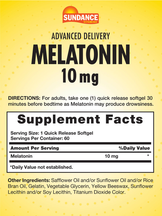 Sundance Melatonin 10mg | 60 Softgels | Advanced Delivery | Non-GMO and Gluten Free Supplement
