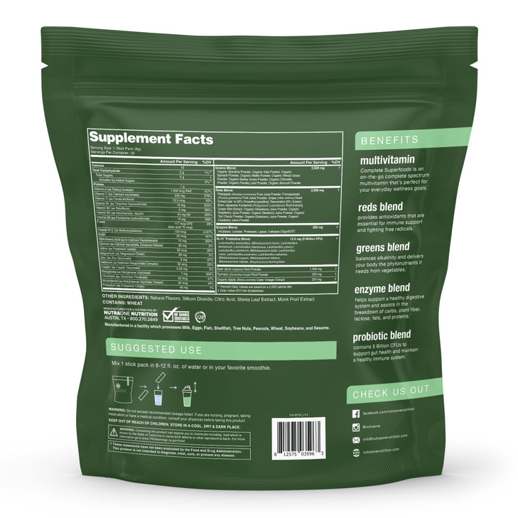 Complete Superfoods, Complete Spectrum Multivitamin, Greens and Reds Blend, Enzymes, Probiotics (Pineapple Strawberry, 30 Stick Packs)