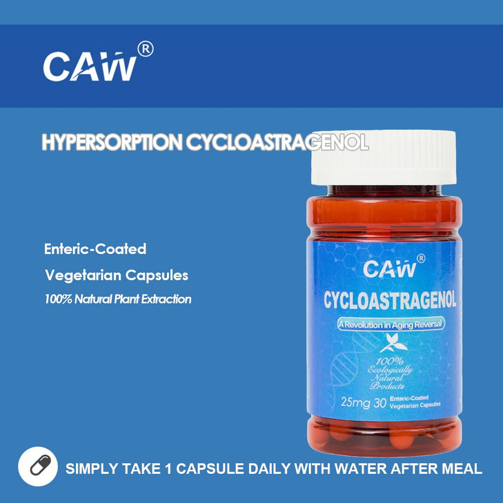 CAW Telomere Support Supplement | Hypersorption Cycloastragenol | 25Mg 30Enteric-Coated Capsules 3 Bottles