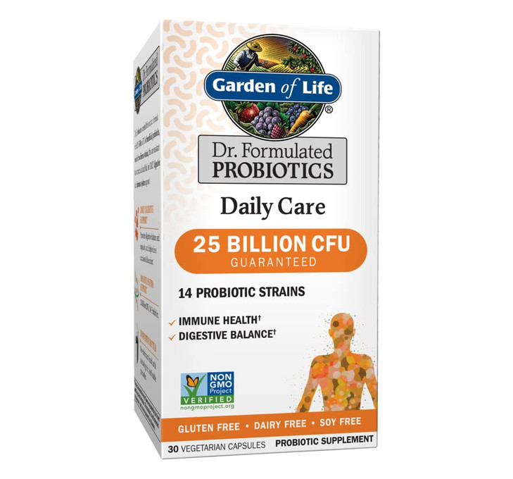 Garden of Life Dr. Formulated Probiotics Daily Care 30 Capsules 25 Billion CFU 14 Strains Immune Health Digestive Balance, Gluten Free,Soy Free