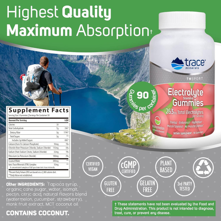 Trace Minerals Electrolyte Stamina Gummies - Convenient Electrolyte Supplement That Supports Hydration - Supports Optimal Energy - Muscle Stamina - V