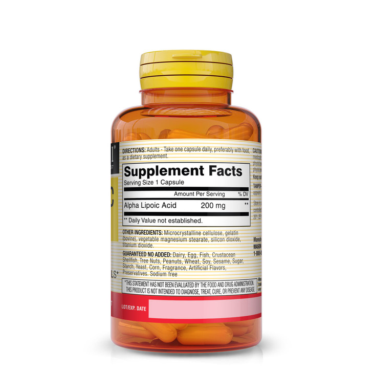 MASON NATURAL Alpha Lipoic Acid 200 mg, Supports Energy Production, Dietary Supplement, 60 Capsules