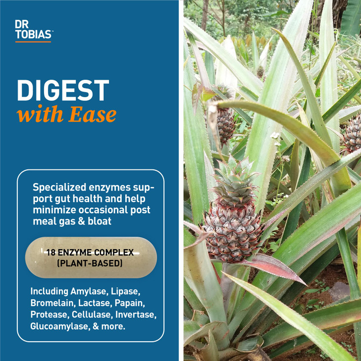 Dr. Tobias Digestive Enzymes with Amylase, Bromelain, Lipase, Lactase, Protease, Papain & More, Digestion Supplement with 18 Enzymes for Digestion an