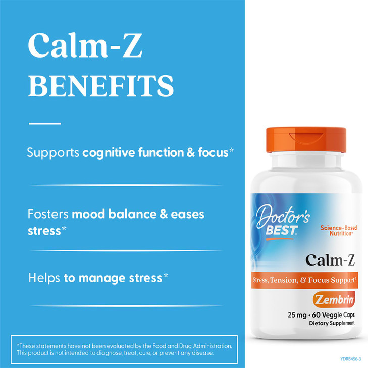 Doctor's Best Calm with Zembrin, Stress & Mood Support, 25mg Veggie Caps, 60Count