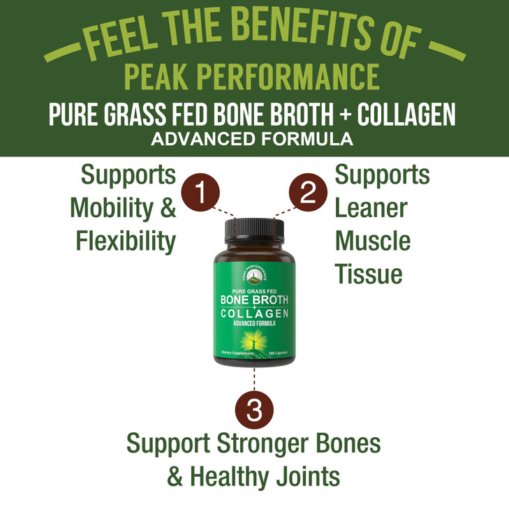 Bone Broth Collagen Capsules. 180 Pills of Grass Fed Bone Broth Collagen Protein Peptides. Contains All 3 Types 1, 2, and 3. Pure Pasture Raised Pale