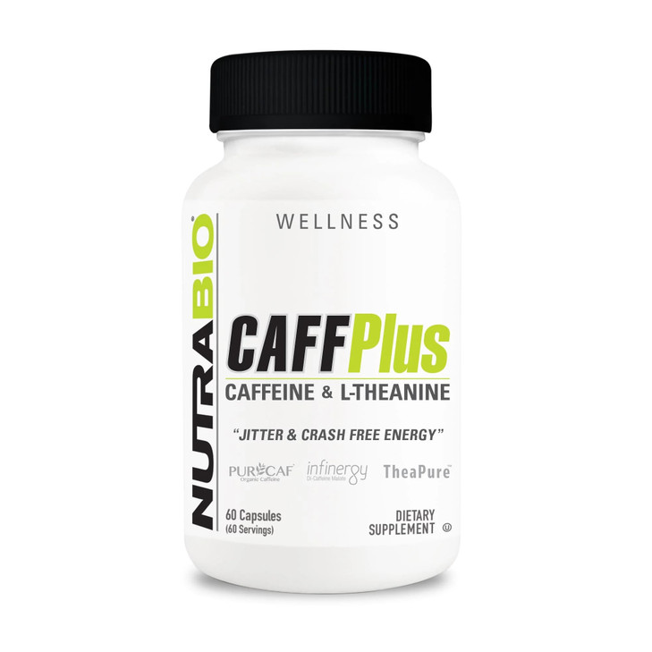 NutraBio CaffPlus, Dual Source Caffeine with Theanine for Healthy Energy Boost - 60 Vegetable Capsules