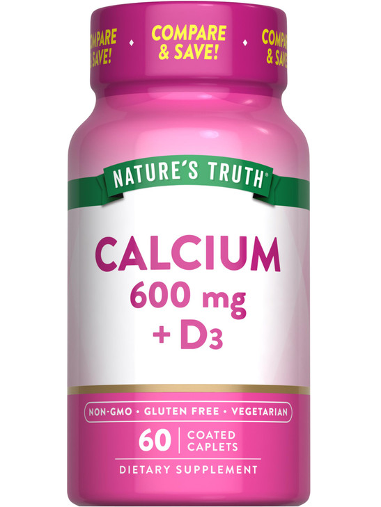 Nature's Truth Calcium 600 mg with Vitamin D3 | Coated Caplets | Calcium Carbonate | Vegetarian, Non-GMO & Gluten Free Supplement