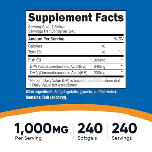 Nutricost Fish Oil Omega 3 Softgels with EPA & DHA (1000mg of Fish Oil, 560mg of Omega-3), 240 Softgels, Non-GMO, Gluten Free.