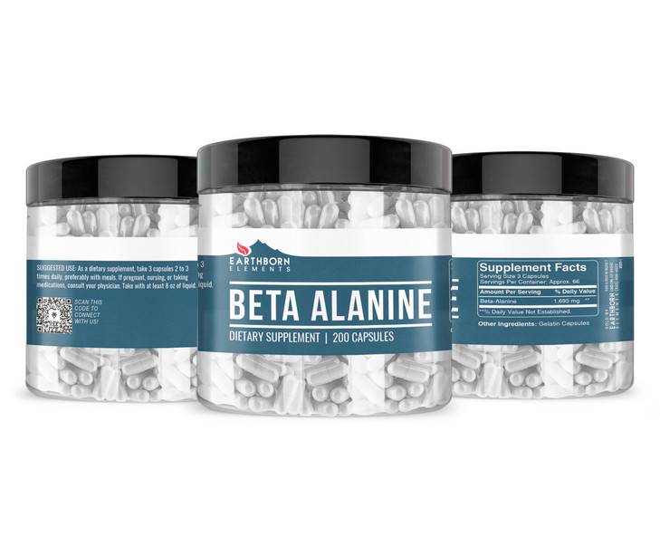 Earthborn Elements Beta-Alanine 200 Capsules, Pure & Undiluted, No Additives