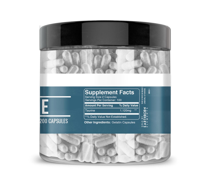 Earthborn Elements Taurine, 200 Capsules, Pure & Undiluted, No Additives