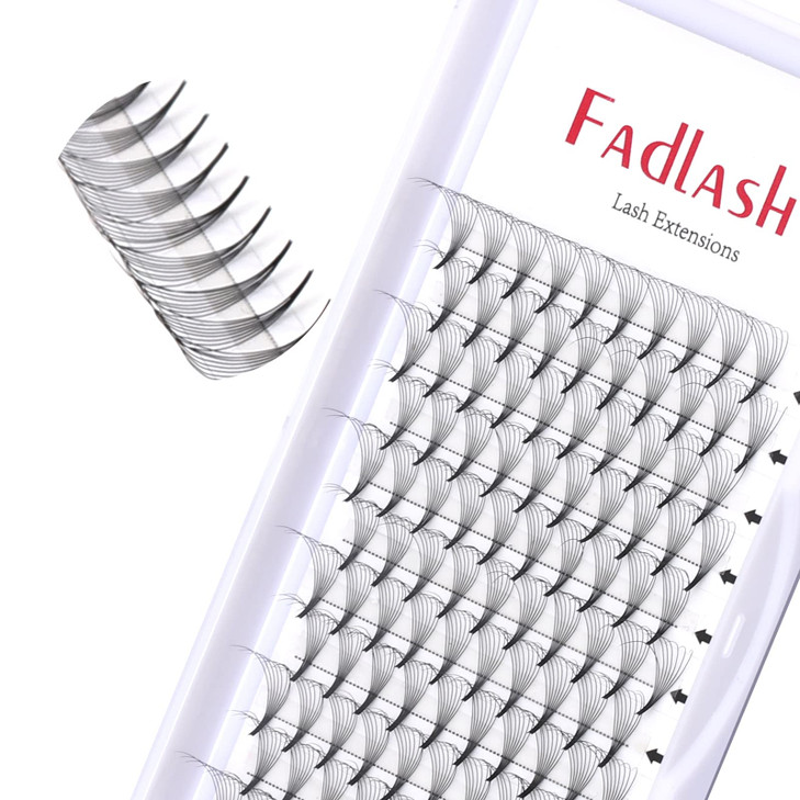 FADLASH Volume Eyelash Extensions 8D 0.07 Premade Lash Fans D Curl 16mm Pro Ponit Middle Stem Russian Volume Lashes (8D-0.07-D, 16mm)
