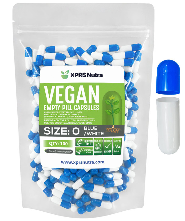 XPRS Nutra Size 0 Empty Capsules - 100 Count Empty Vegan Capsules - Vegetarian Pills - DIY Vegetable Capsule Filling - Veggie Pill Caps for Do-It-You