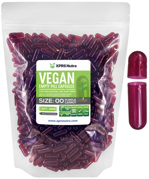 XPRS Nutra Size 00 Empty Capsules - 1000 Count Empty Vegan Capsules - Vegetarian Empty Pills - DIY Vegetable Capsule Filling- Veggie Pill Caps (Purpl