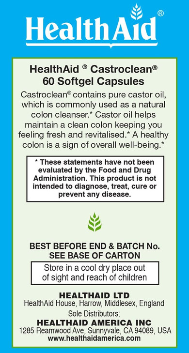 Castroclean, 700mg Pure Castor Oil, 60 Softgel Caps, No After Taste, Helps Maintain Healthy Colon in a Gentle But Effective Way