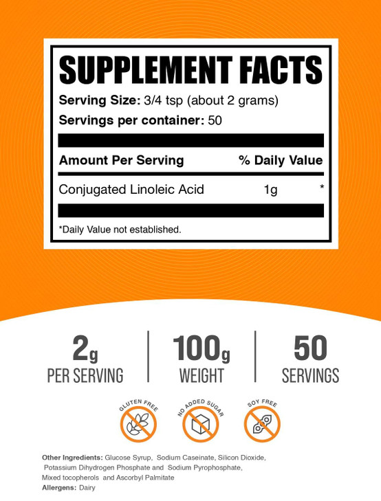 BulkSupplements.com Conjugated Linoleic Acid Powder - CLA Supplement, Nutritional Supplement - Gluten Free, 2g Per Serving, 100g (3.5 oz) (Pack of 1)