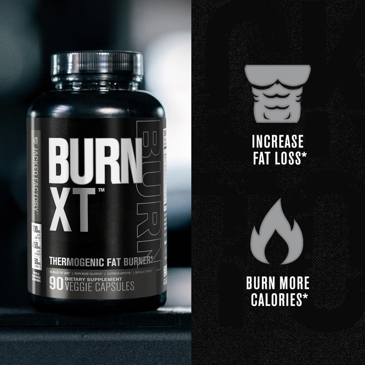 Jacked Factory Burn XT Black Thermogenic Fat Burner - Weight Loss Supplement, Appetite Suppressant, Nootropic Energy Booster | TeaCrine, Acetyl L-Car