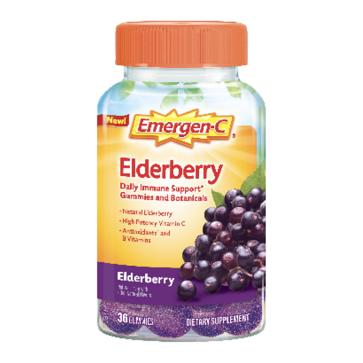 Emergen-C Elderberry Gummies, Elderberry Immune Support Natural Flavors with High Potency Vitamin C, Back to School Essentials - 36 Count