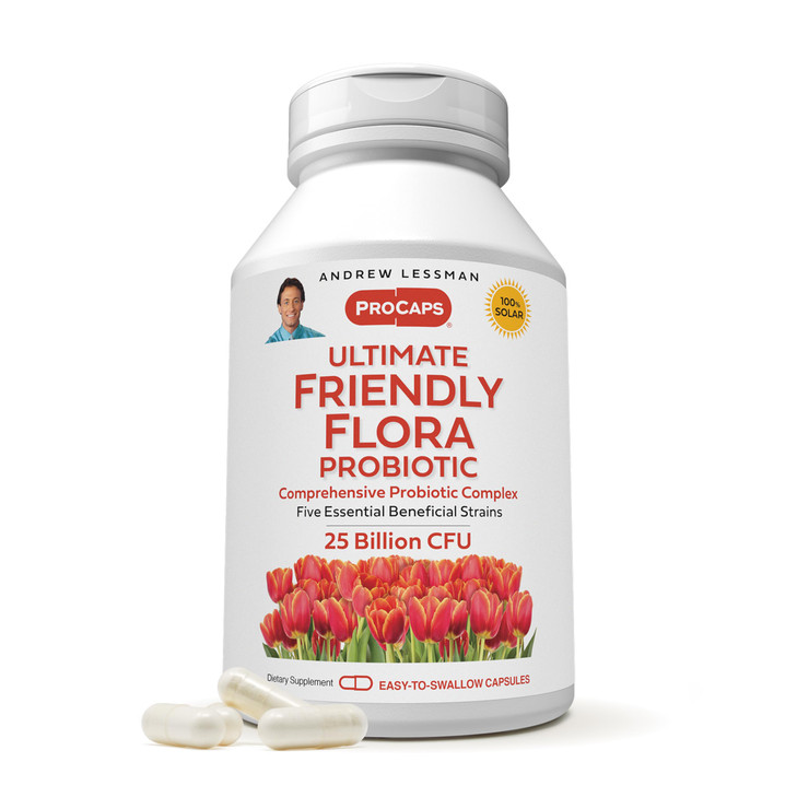 ANDREW LESSMAN Ultimate Friendly Flora Probiotic 60 Capsules - 25 Billion CFU, Comprehensive Blend of Five Probiotic Strains, Powerful Immune and Dig
