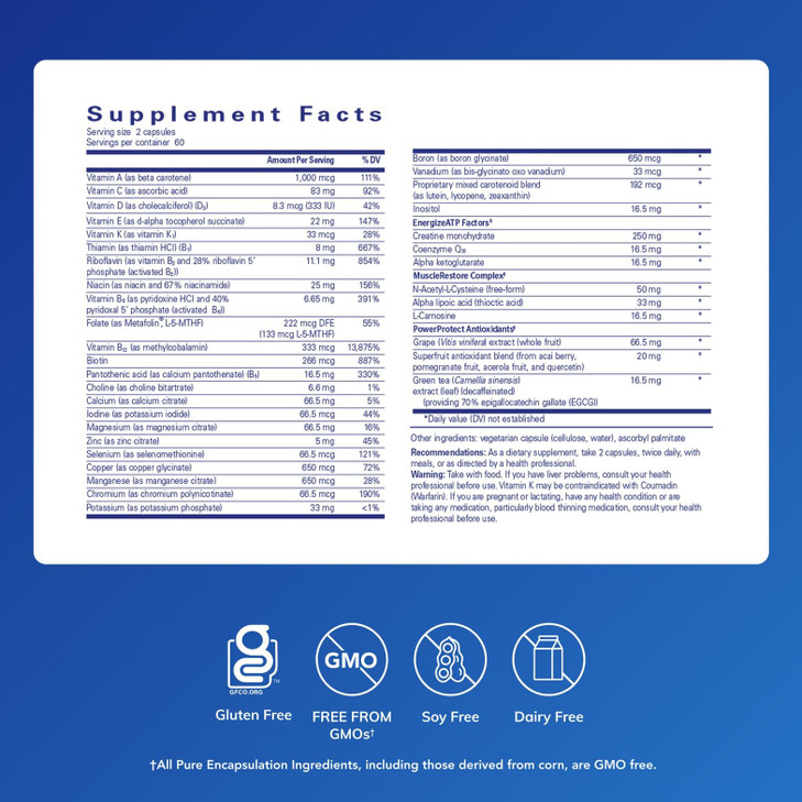Pure Encapsulations Athletic Nutrients | Multivitamin/Mineral Complex for Exercise Performance and Training* | 120 Capsules