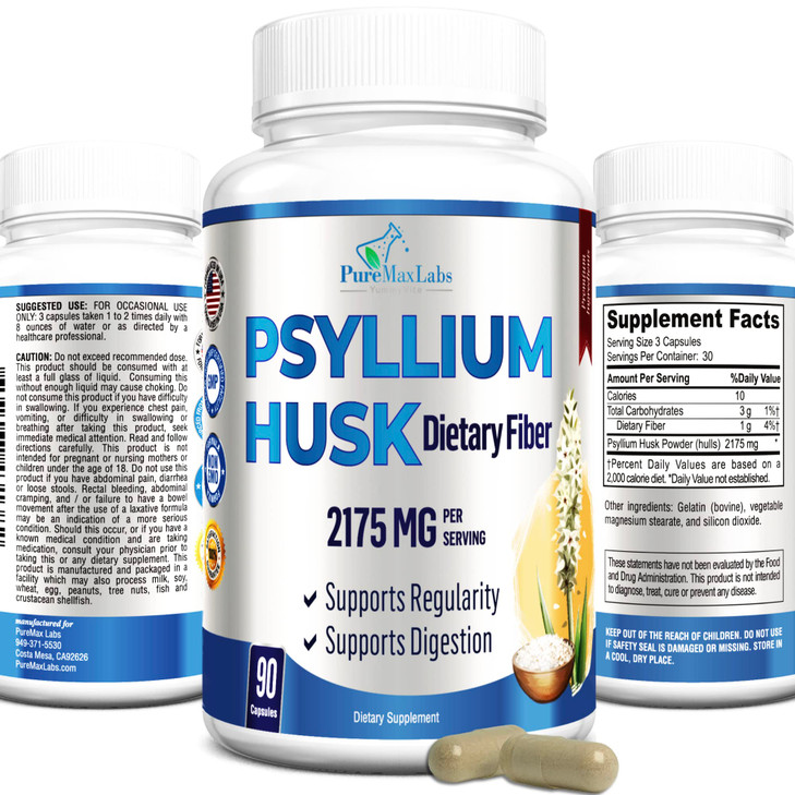 YUMMYVITE Psyllium Husk Dietary Fiber Supplement 2175mg, Non-GMO, 90 Capsules