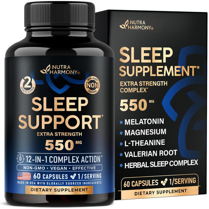 Sleeping Pills for Adults 550mg - Melatonin 3mg | Valerian Root for Sleep | L-Theanine | Magnesium - Natural Sleep Aid Supplement - Non-Habit Forming