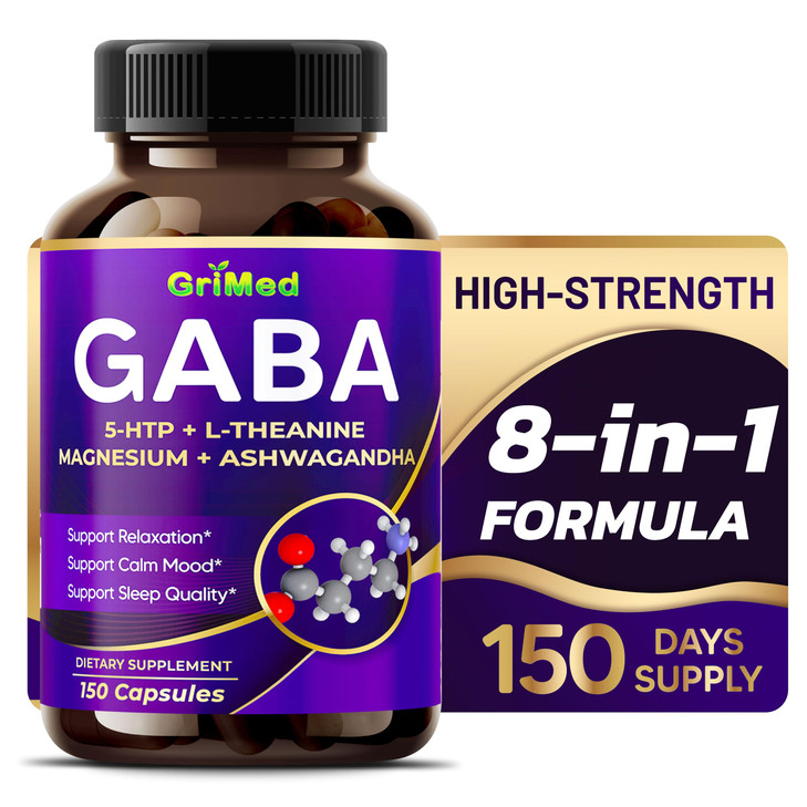 GriMed GABA 16,280mg - X15 Power with 5-HTP, L-Theanine, Magnesium, Ashwagandha - Relax & Restore, Support Sleep Well (150 Count (Pack of 1))